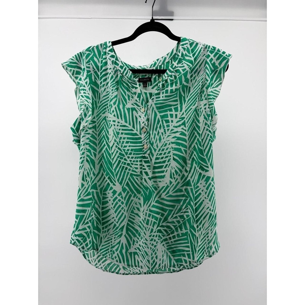 Talbots Green & White, Sleeveless Blouse Light-Weight, Women 14 S175
